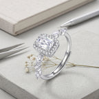 Sterling Silver Adjustable Emerald-Cut Cubic Zirconia Halo Ring