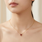 18K Yellow Gold Plated Red Heart Moissanite Pendant Necklace