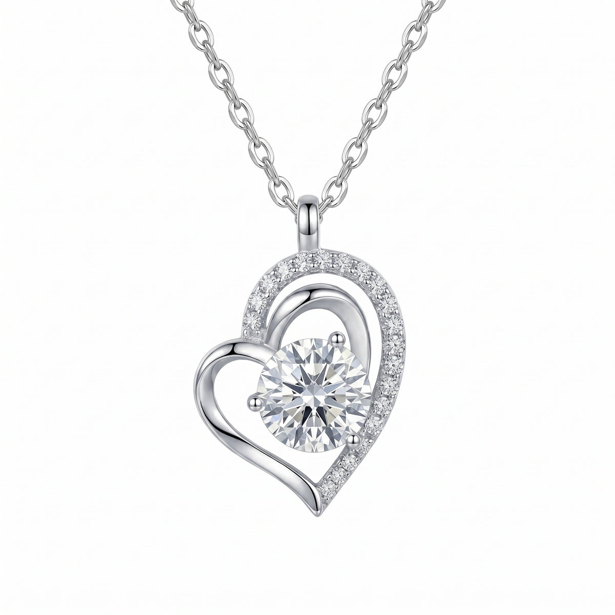 Sterling Silver Swirling Heart Moissanite Necklace