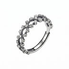 Sterling Silver Adjustable Gothic Cross Floral Ring