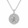 Sterling Silver Moissanite Double Halo Pendant Necklace