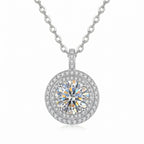 Sterling Silver Moissanite Double Halo Pendant Necklace