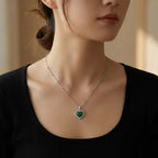 Green Jade Heart Pendant Necklace with CZ Halo