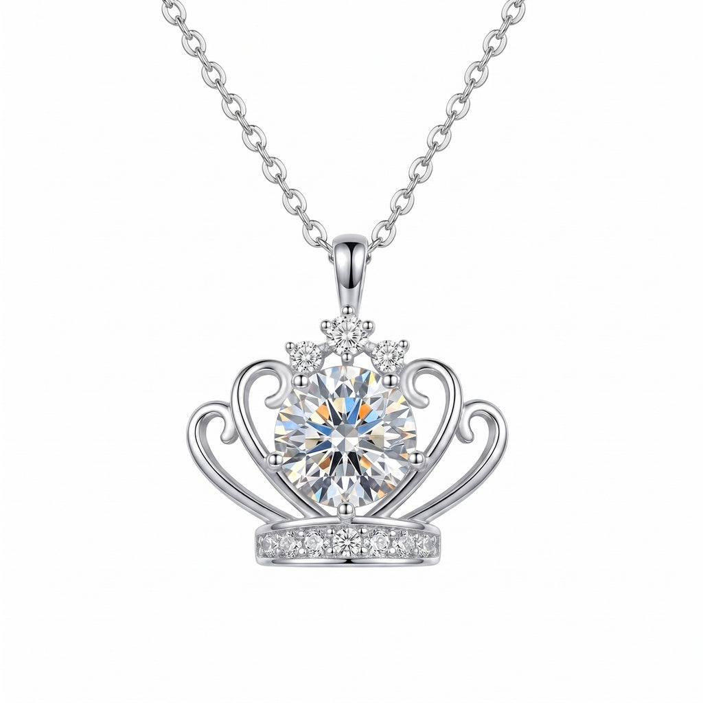Sterling Silver Moissanite Crown Pendant Necklace