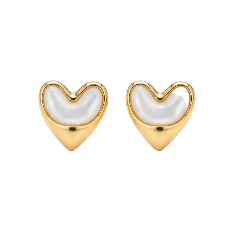 Sterling Silver Gold-Plated Mother of Pearl Heart Stud Earrings