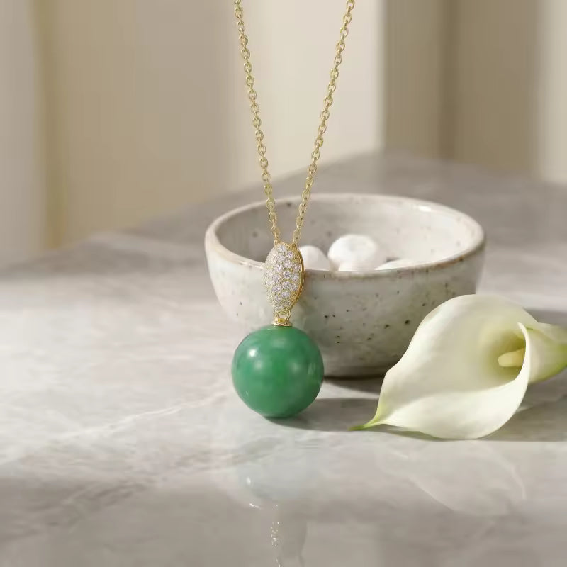 Elegant Green Jade Sphere Pendant Necklace