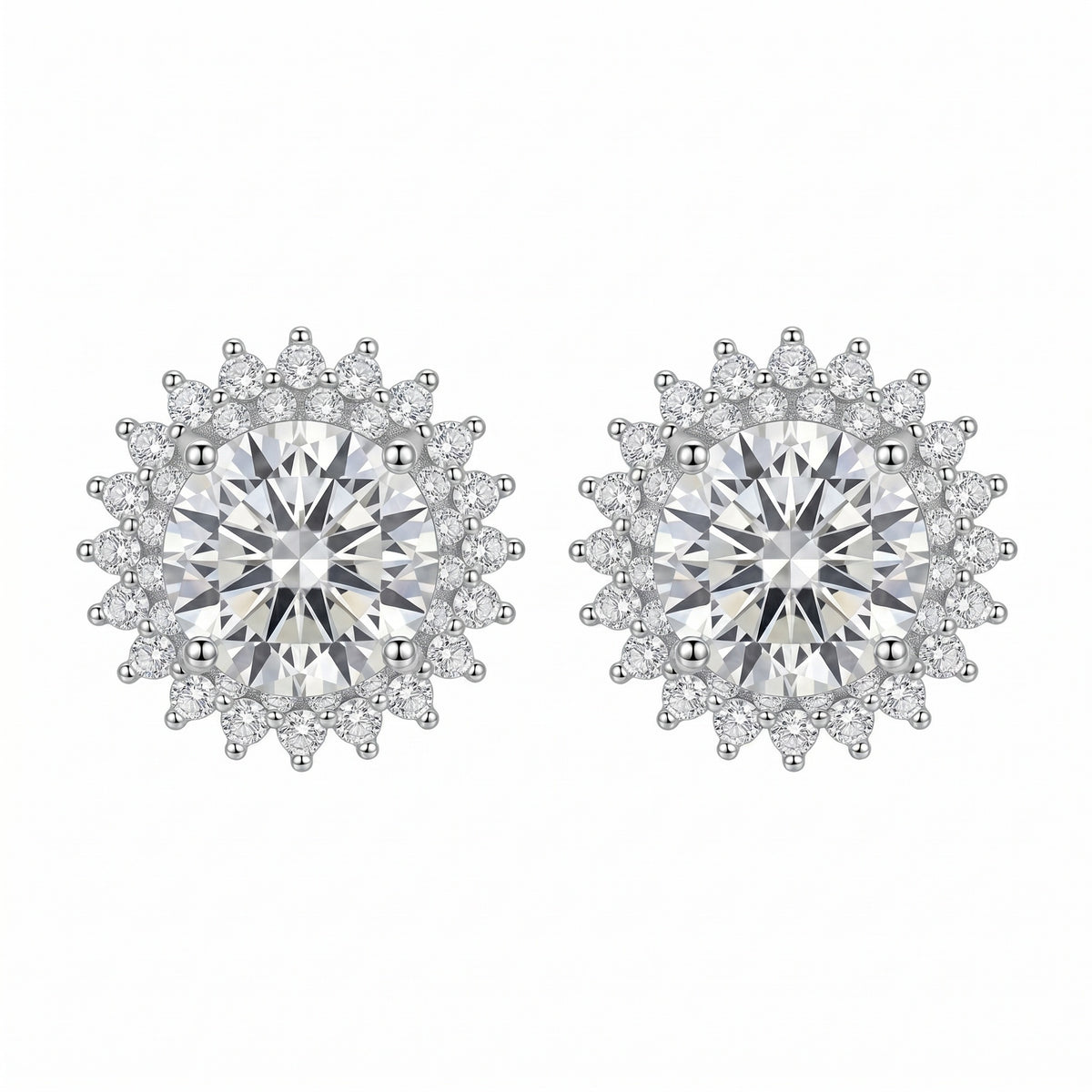 Sterling Silver Snowflake Moissanite Halo Stud Earrings