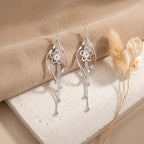 Sterling Silver Twisted Marquise Flower Tassel Drop Earrings