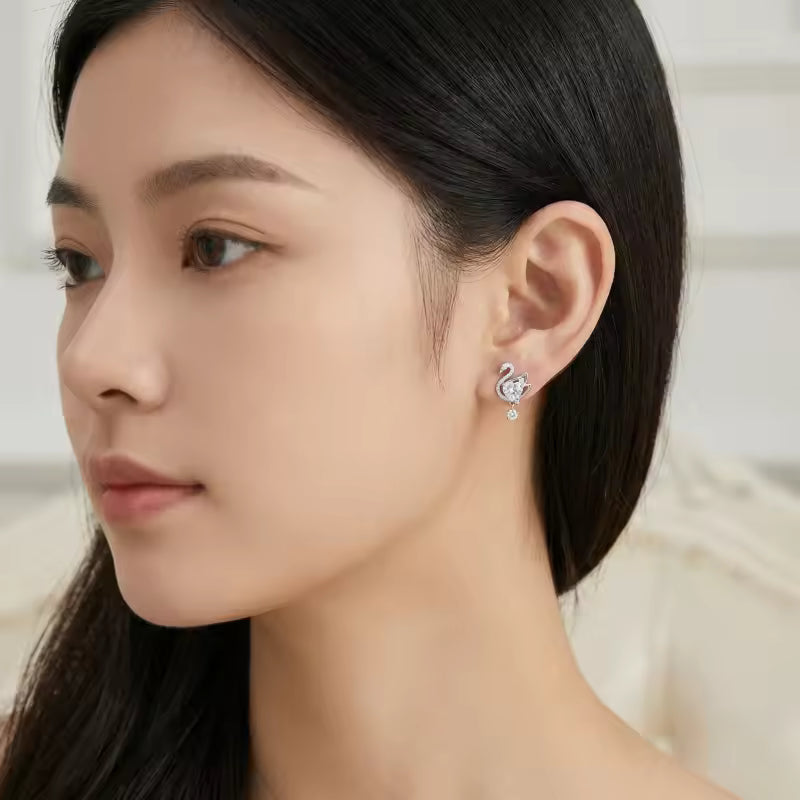 Sterling Silver Gold-Plated Swan Drop Earrings