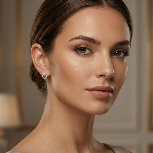Gold-Tone Oval-Cut Halo Drop Earrings
