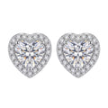 Sterling Silver Heart Moissanite Halo Stud Earrings