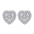 Sterling Silver Heart Moissanite Halo Stud Earrings