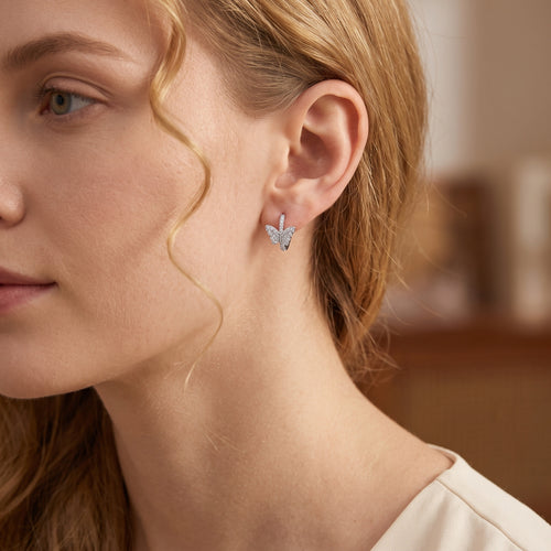 Sterling Silver Butterfly Moissanite Huggie Hoops