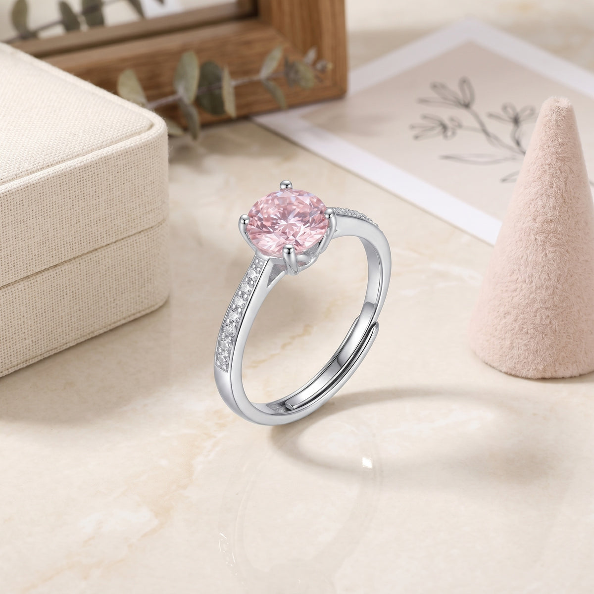 Sterling Silver Pink Cubic Zirconia Adjustable Ring