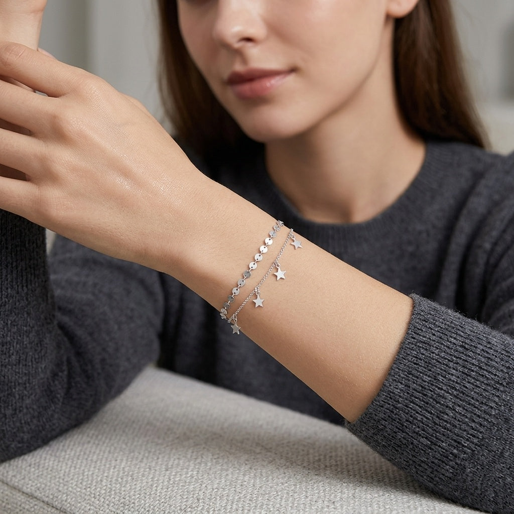 Sterling Silver Two-Piece Anklet Set