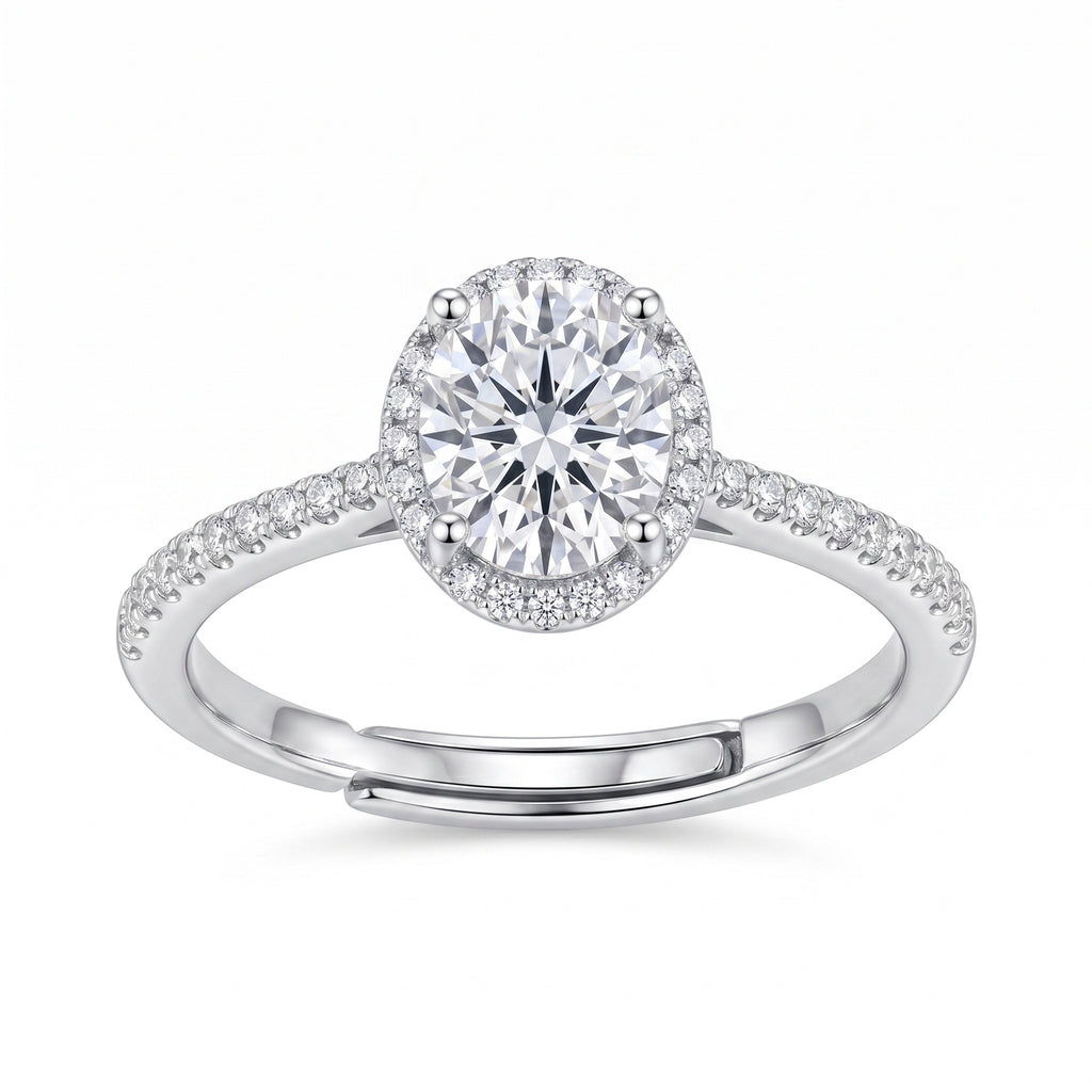 Sterling Silver Adjustable Oval Halo Ring