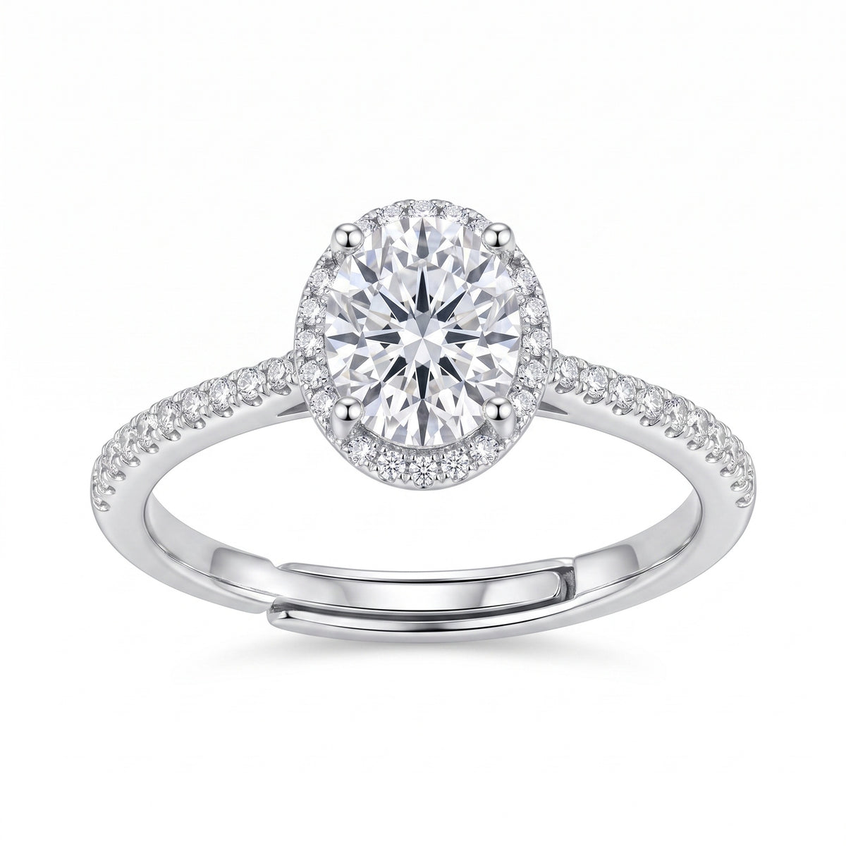 Sterling Silver Adjustable Oval Halo Ring