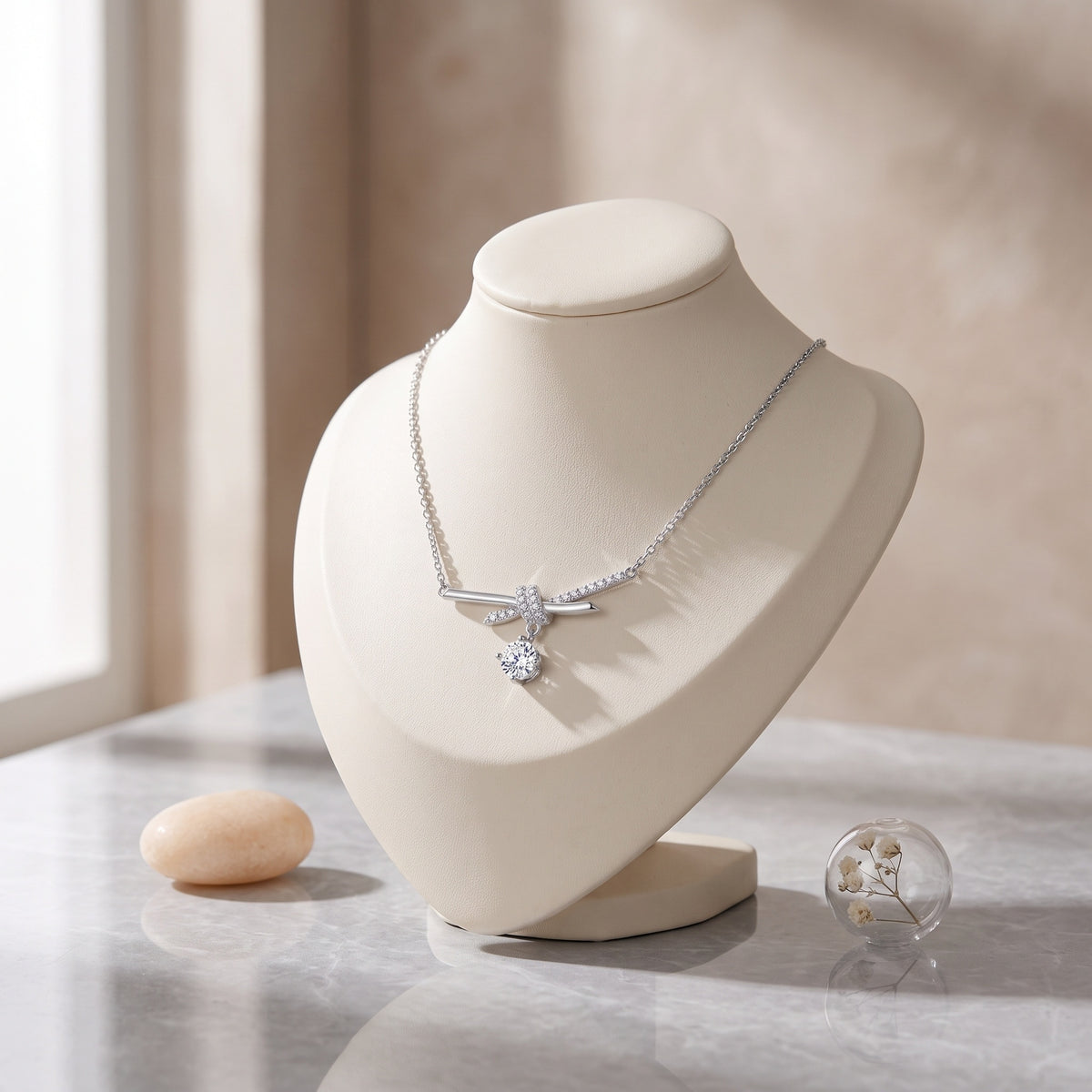 Sterling Silver Knot Moissanite Necklace
