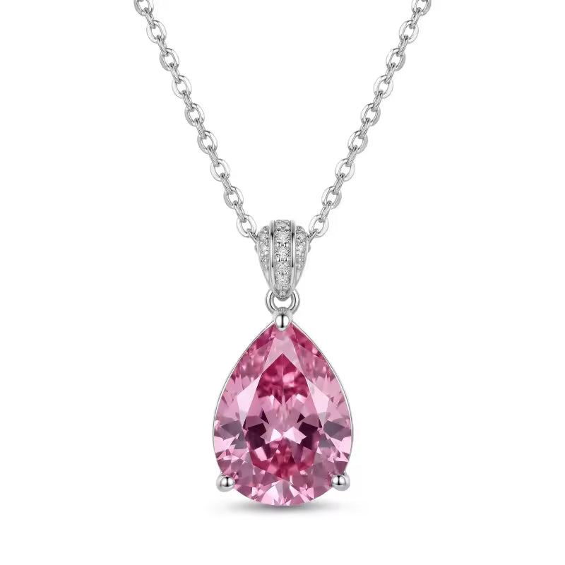 Pink Pear-Cut Pendant Necklace with Sparkling Bail – Silver-Tone Jewellery