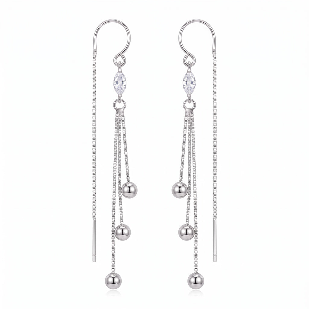 Sterling Silver Marquise Cubic Zirconia Tassel Threader Earrings