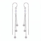 Sterling Silver Marquise Cubic Zirconia Tassel Threader Earrings
