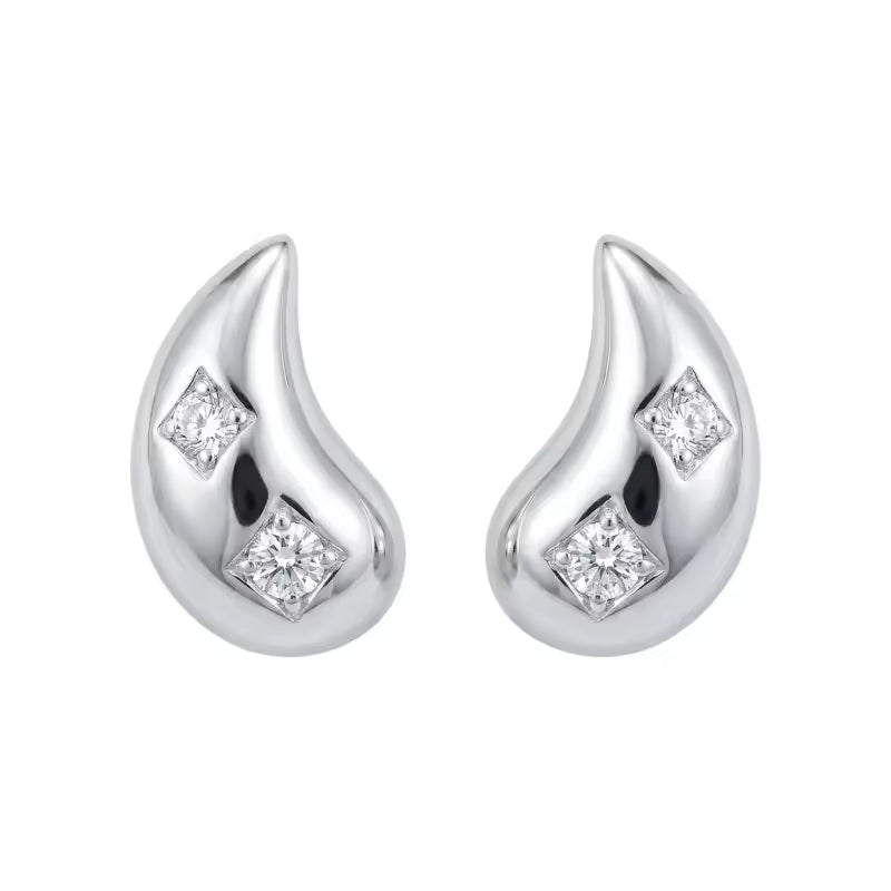 Elegant Silver Teardrop Stud Earrings with CZ Accents