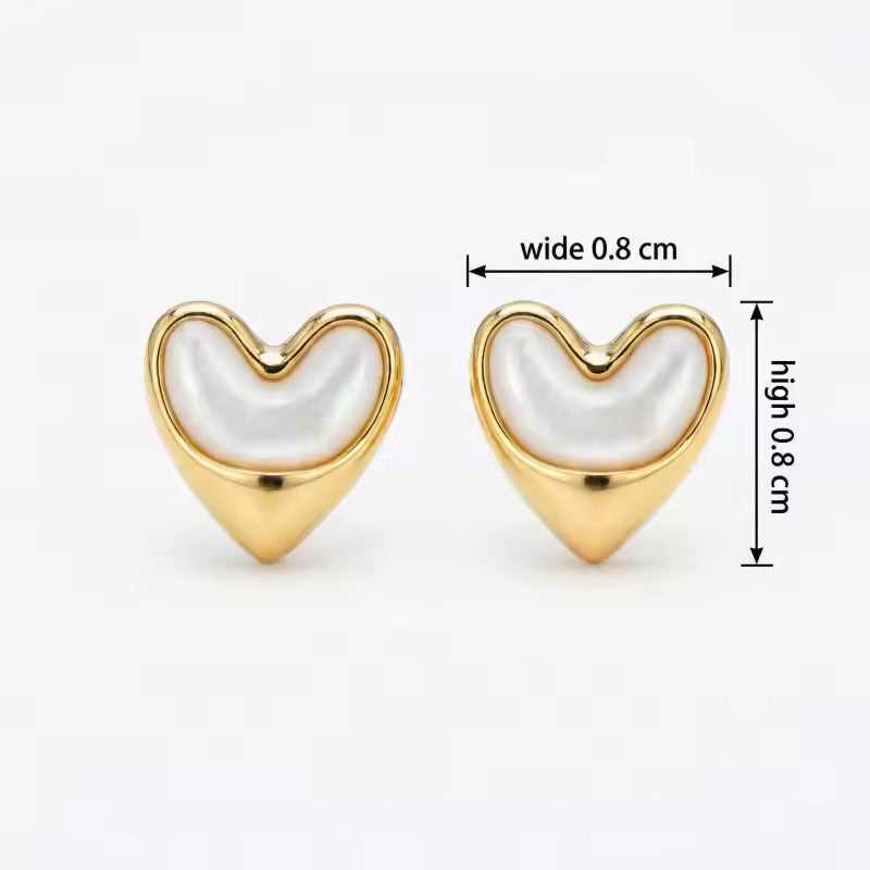 Sterling Silver Gold-Plated Mother of Pearl Heart Stud Earrings