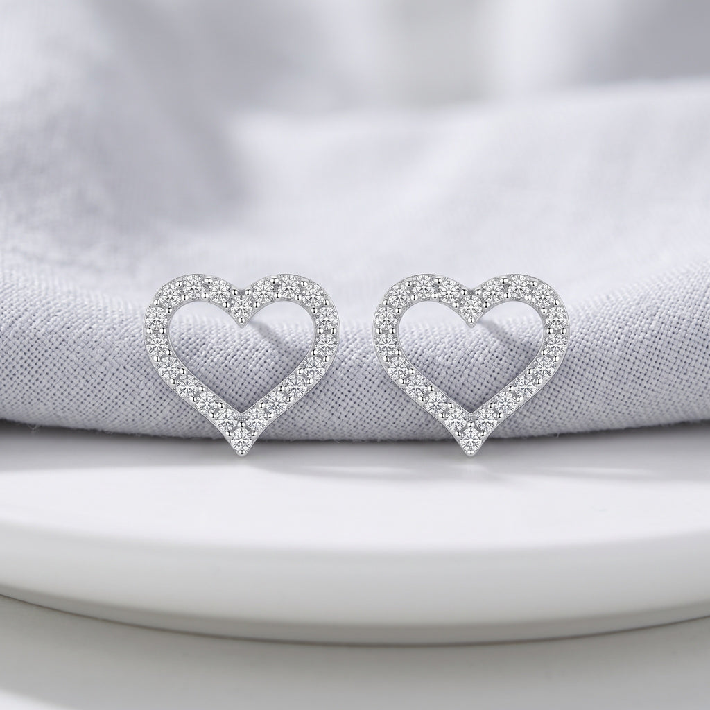 Sterling Silver Moissanite Heart Stud Earrings