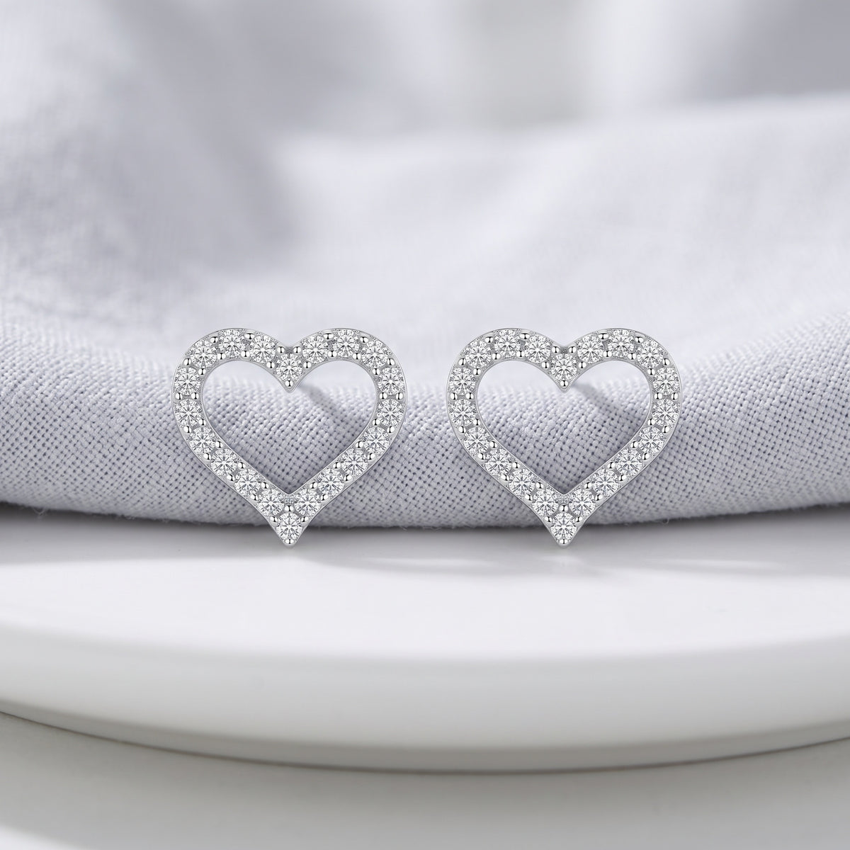 Sterling Silver Moissanite Heart Stud Earrings