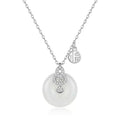 Silver White Jade Gourd Pendant Necklace with Fortune Charm