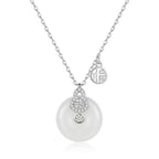 Silver White Jade Gourd Pendant Necklace with Fortune Charm