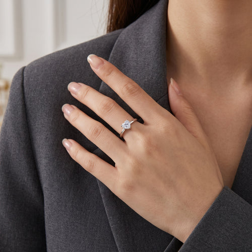 Sterling Silver Adjustable Heart Moissanite Solitaire Ring