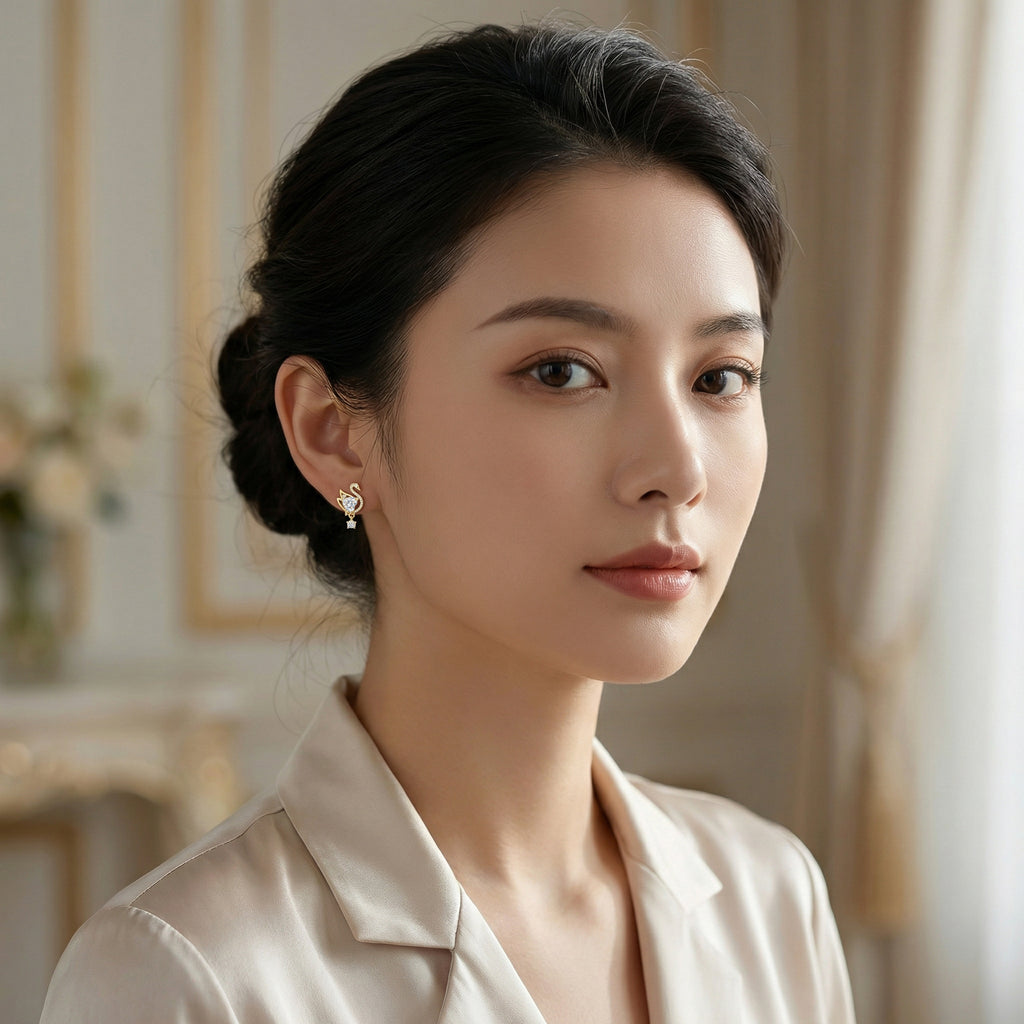 Sterling Silver Gold-Plated Swan Drop Earrings