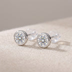 Sterling Silver Round Moissanite Bezel Stud Earrings