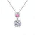 Sterling Silver Pink and Cushion-Cut Moissanite Halo Pendant Necklace