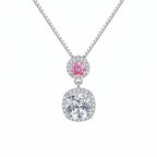Sterling Silver Pink and Cushion-Cut Moissanite Halo Pendant Necklace