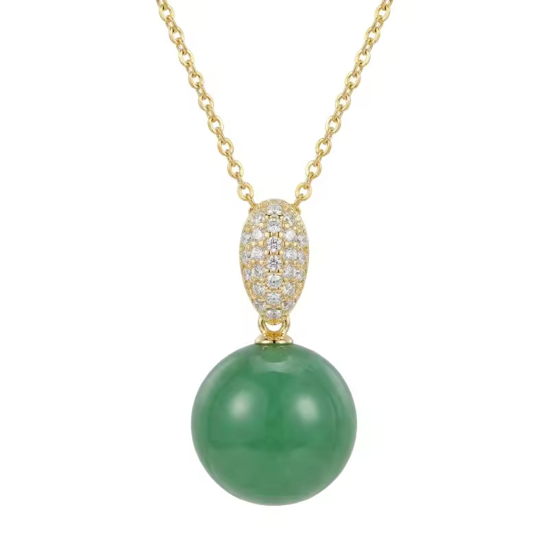 Green Jade Heart Pendant Necklace – Pavé Stone Halo & Silver Chain