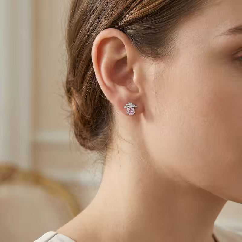 Sterling Silver Pink Cubic Zirconia Wing Stud Earrings