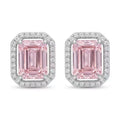 Sterling Silver Pink Emerald-Cut Gemstone Stud Earrings – Sparkling Halo Design