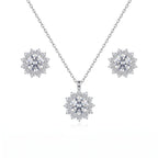 Sterling Silver Moissanite Halo Necklace and Earring Set