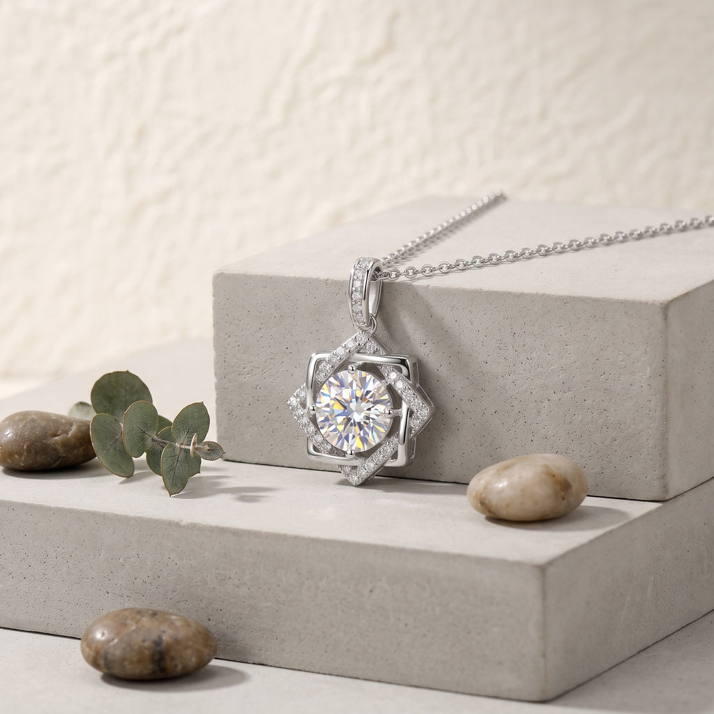 Sterling Silver Geometric Star Halo Necklace