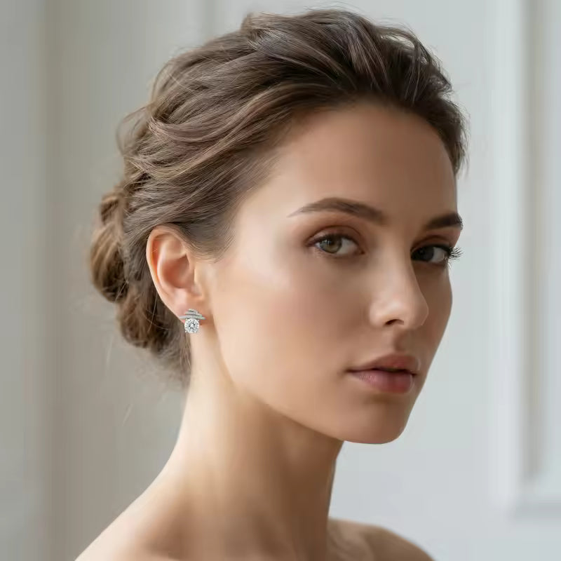 Sterling Silver Wave Cubic Zirconia Stud Earrings
