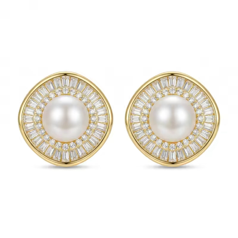 Sterling Silver Pearl Halo Stud Earrings