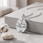 Sterling Silver Oval Moissanite Solitaire Pendant Necklace