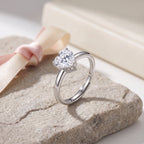 Sterling Silver Adjustable Heart Moissanite Solitaire Ring