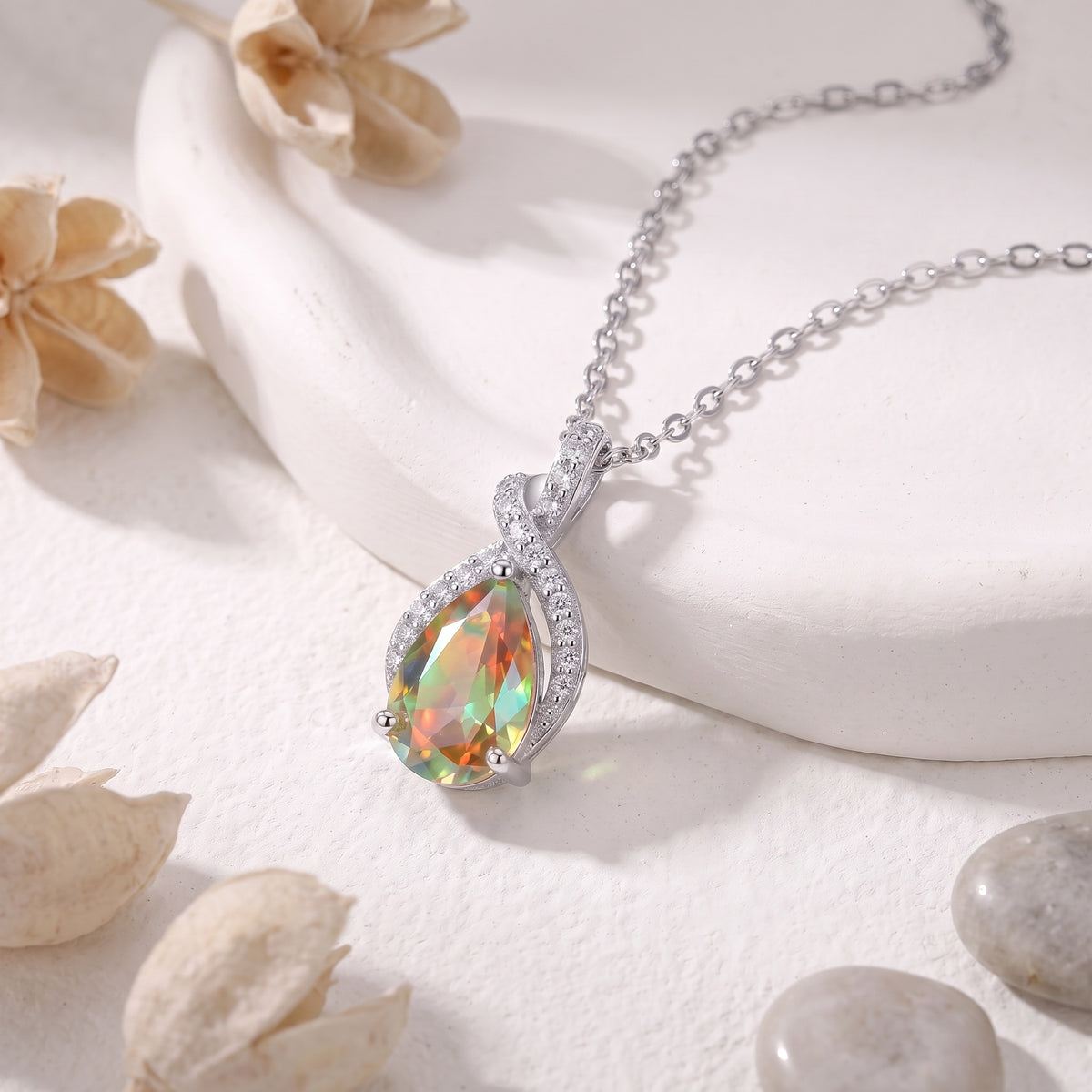 Sterling Silver Pear Moissanite Pendant Necklace