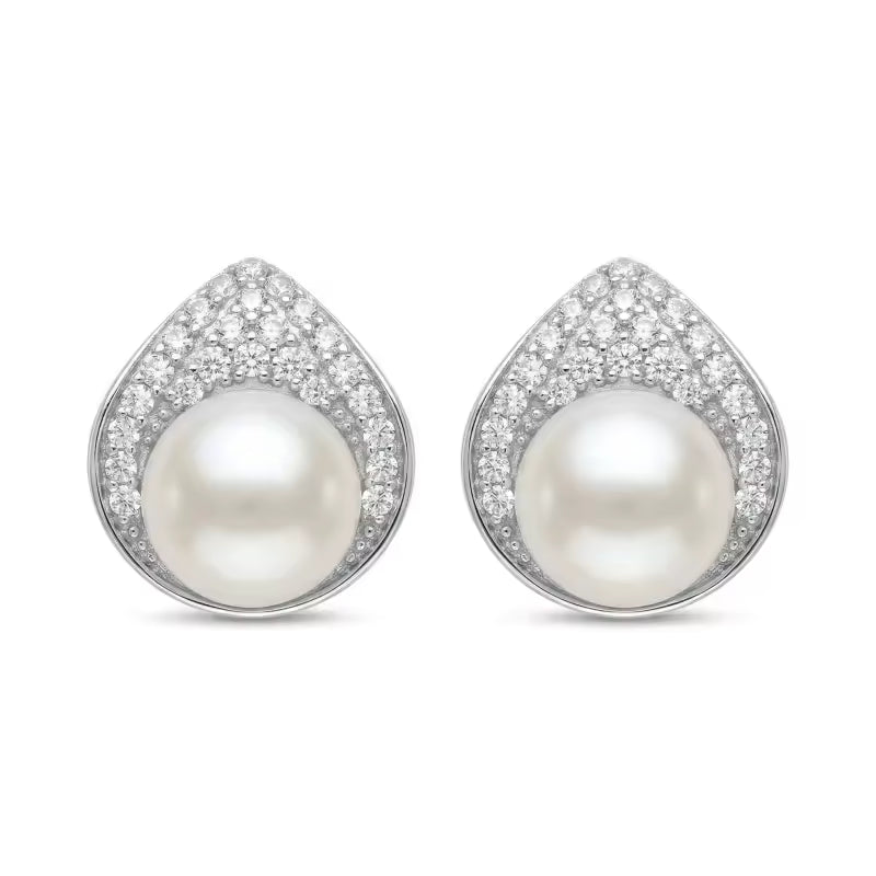 Sterling Silver Pearl Teardrop Stud Earrings