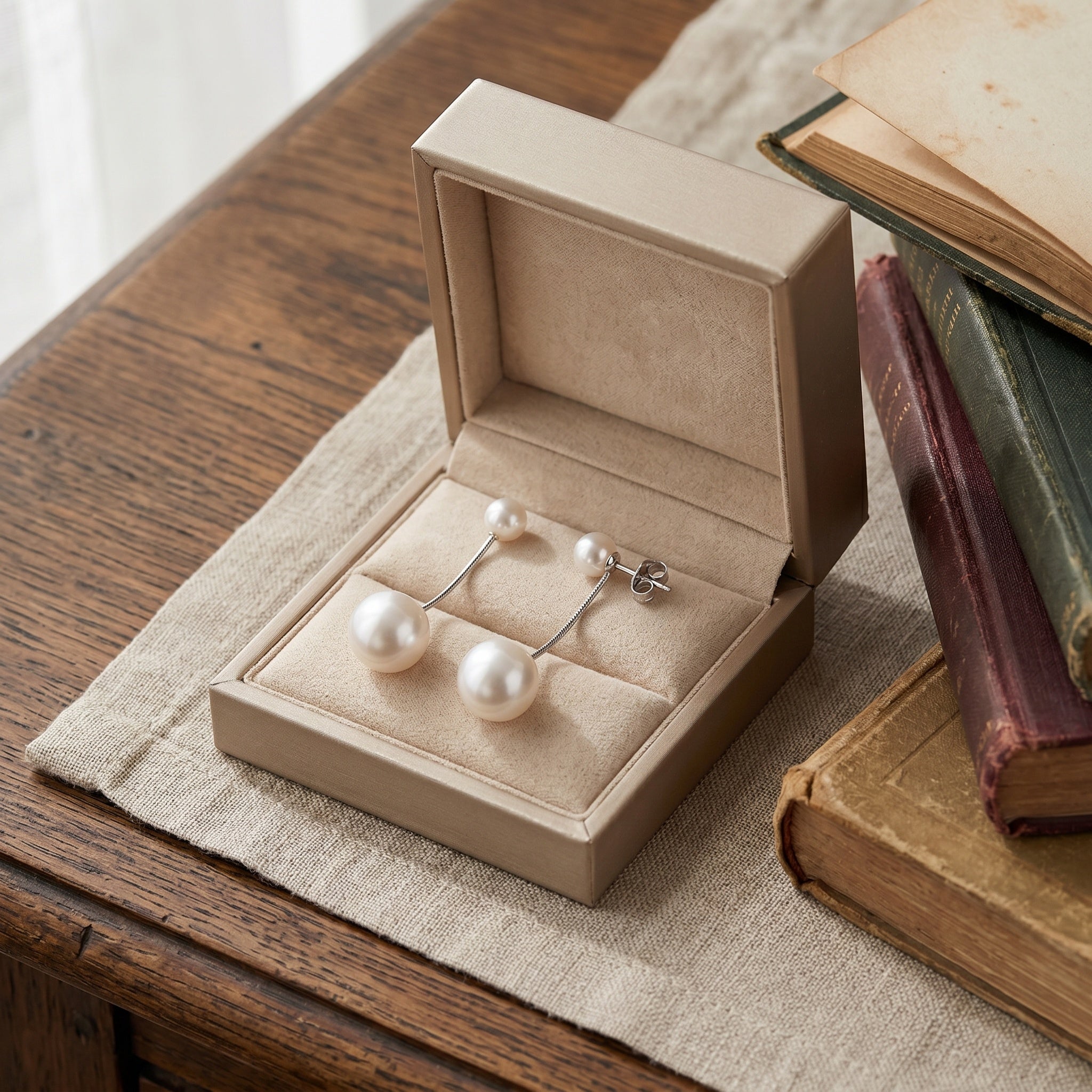 Elegant Double Pearl Drop Earrings with Silver-Tone Accents