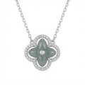 Green Jade and CZ Four-Leaf Clover Pendant Necklace