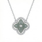 Green Jade and CZ Four-Leaf Clover Pendant Necklace